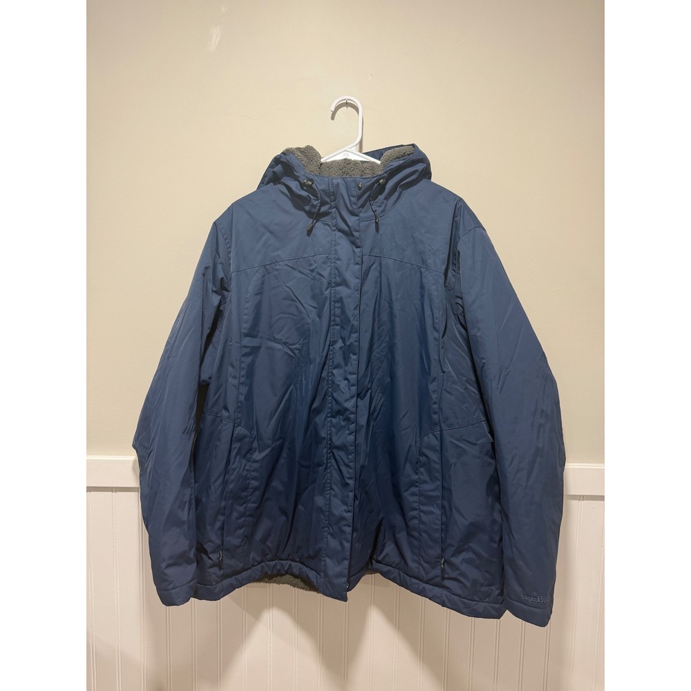L.L. Bean Winter Warmer Jacket Coat Hood Blue Fleece Lined Women Size 3X NWOT